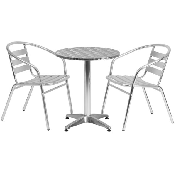 Wholesale 23.5'' Round Aluminum Indoor-Outdoor Table Set with 2 Slat Back Chairs