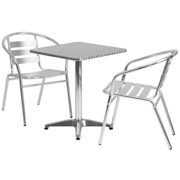 Wholesale 23.5'' Square Aluminum Indoor-Outdoor Table Set with 2 Slat Back Chairs
