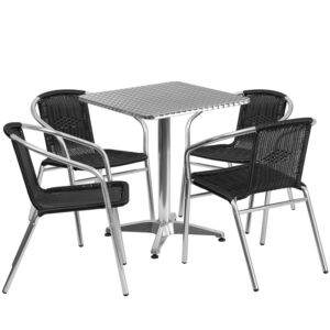 Wholesale 23.5'' Square Aluminum Indoor-Outdoor Table Set with 4 Black Rattan Chairs