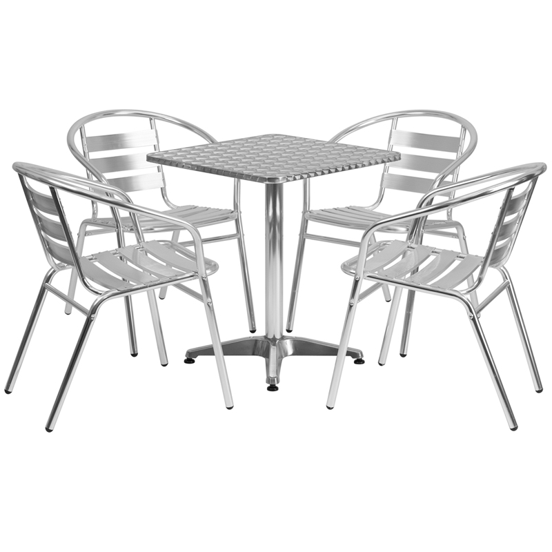 23.5'' Square Aluminum Indoor-Outdoor Restaurant Table with Base 