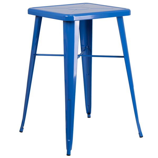 Bar Height Table and Stool Set 23.75SQ Blue Metal Bar Set