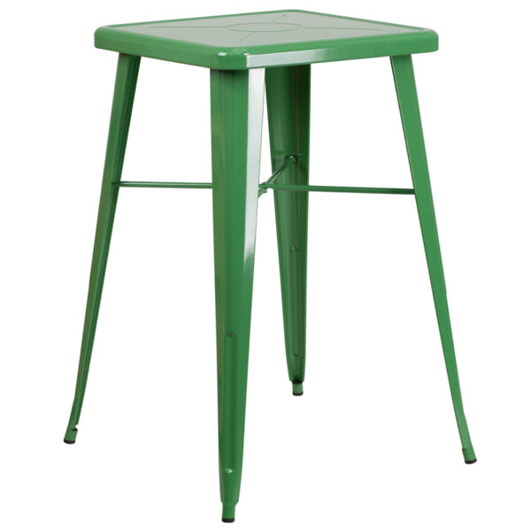 Wholesale 23.75'' Square Green Metal Indoor-Outdoor Bar Height Table
