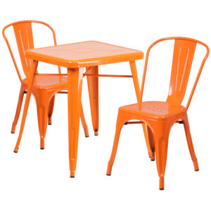 Wholesale 23.75'' Square Orange Metal Indoor-Outdoor Table Set with 2 Stack Chairs