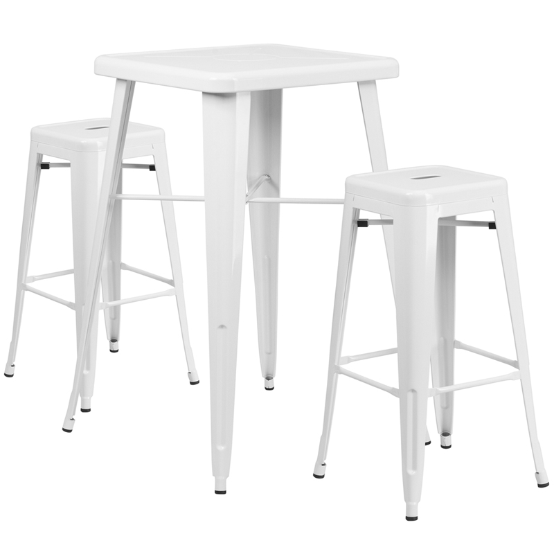 23 75 Square White Metal Indoor, Outdoor White Bar Table Set