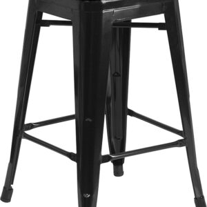 Wholesale 24" High Backless Black Metal Counter Height Stool with Square Wood Seat
