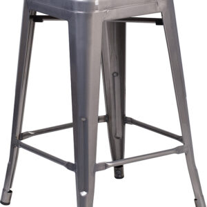 Wholesale 24" High Backless Clear Coated Metal Counter Height Stool with Square Wood Seat