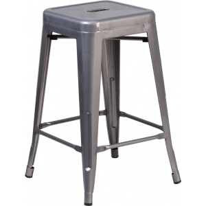 Wholesale 24'' High Backless Clear Coated Metal Indoor Counter Height Stool with Square Seat