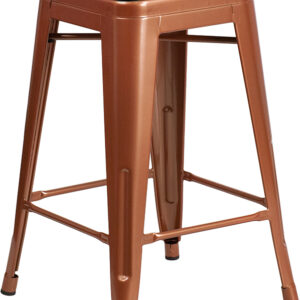 Wholesale 24" High Backless Copper Counter Height Stool with Square Wood Seat