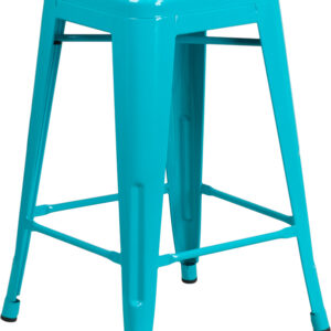 Wholesale 24'' High Backless Crystal Teal-Blue Indoor-Outdoor Counter Height Stool