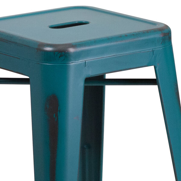 Stackable Industrial Style Modern Stool Distressed Blue-TL Metal Stool