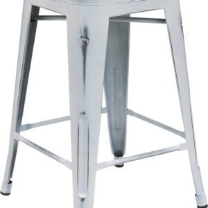 Wholesale 24'' High Backless Distressed White Metal Indoor-Outdoor Counter Height Stool