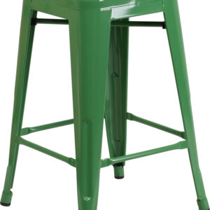 Wholesale 24'' High Backless Green Metal Indoor-Outdoor Counter Height Stool with Square Seat