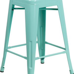 Wholesale 24" High Backless Mint Green Counter Height Stool with Square Wood Seat