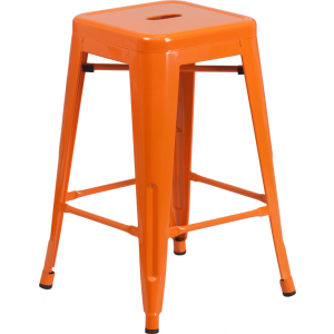 Wholesale 24'' High Backless Orange Metal Indoor-Outdoor Counter Height Stool with Square Seat