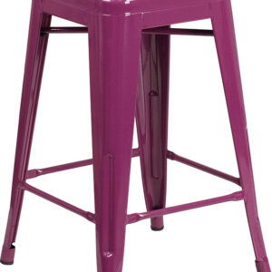 Wholesale 24" High Backless Purple Counter Height Stool with Square Wood Seat