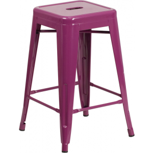 Wholesale 24'' High Backless Purple Indoor-Outdoor Counter Height Stool
