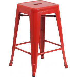 Wholesale 24'' High Backless Red Metal Indoor-Outdoor Counter Height Stool with Square Seat