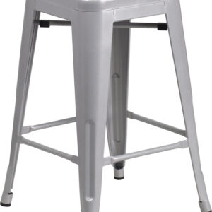 Wholesale 24'' High Backless Silver Metal Indoor-Outdoor Counter Height Stool with Square Seat