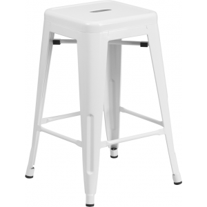 Wholesale 24'' High Backless White Metal Indoor-Outdoor Counter Height Stool with Square Seat