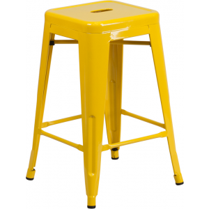 Wholesale 24'' High Backless Yellow Metal Indoor-Outdoor Counter Height Stool with Square Seat