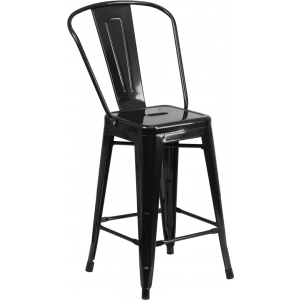 Wholesale 24'' High Black Metal Indoor-Outdoor Counter Height Stool with Back