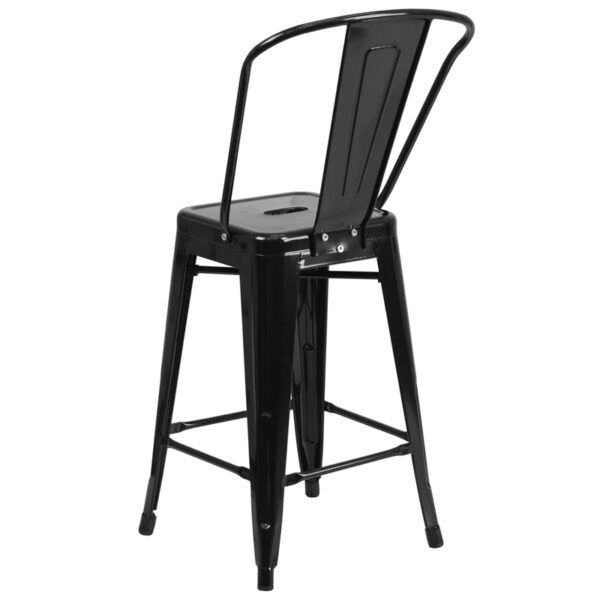 Bistro Style Counter Stool 24" Black Metal Outdoor Stool