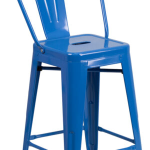 Wholesale 24'' High Blue Metal Indoor-Outdoor Counter Height Stool with Back