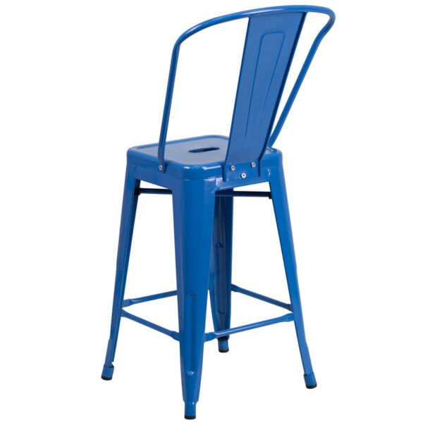 Bistro Style Counter Stool 24" Blue Metal Outdoor Stool