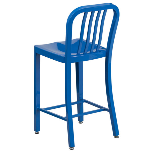 Industrial Style Modern Counter Stool 24" Blue Metal Outdoor Stool