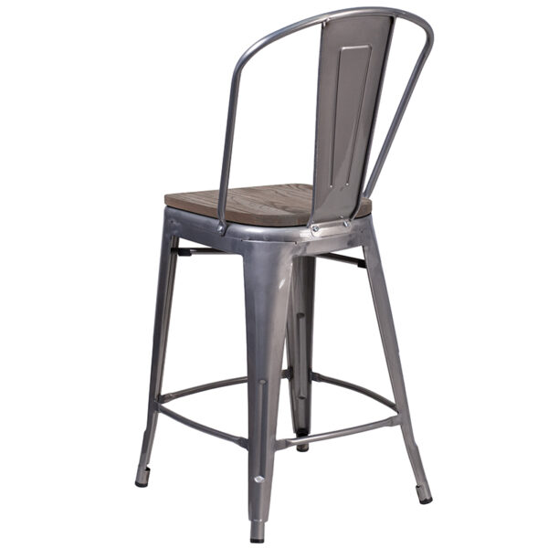Lowest Price 24" High Clear Coated Counter Height Stool with Back and Wood Seat