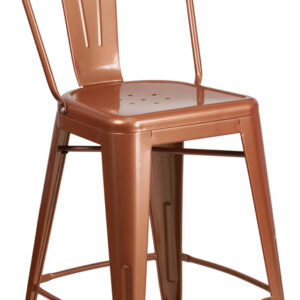 Wholesale 24'' High Copper Metal Indoor-Outdoor Counter Height Stool with Back