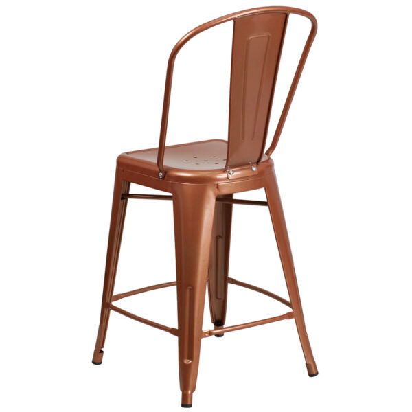 Bistro Style Counter Stool 24" Copper Metal Outdoor Stool