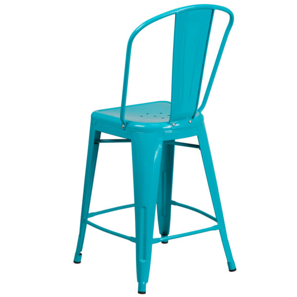 Bistro Style Counter Stool 24" Teal Metal Outdoor Stool