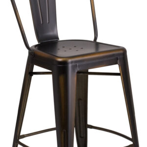 Wholesale 24'' High Distressed Copper Metal Indoor-Outdoor Counter Height Stool with Back