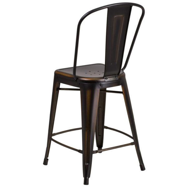 Bistro Style Counter Stool Distressed Copper Metal Stool
