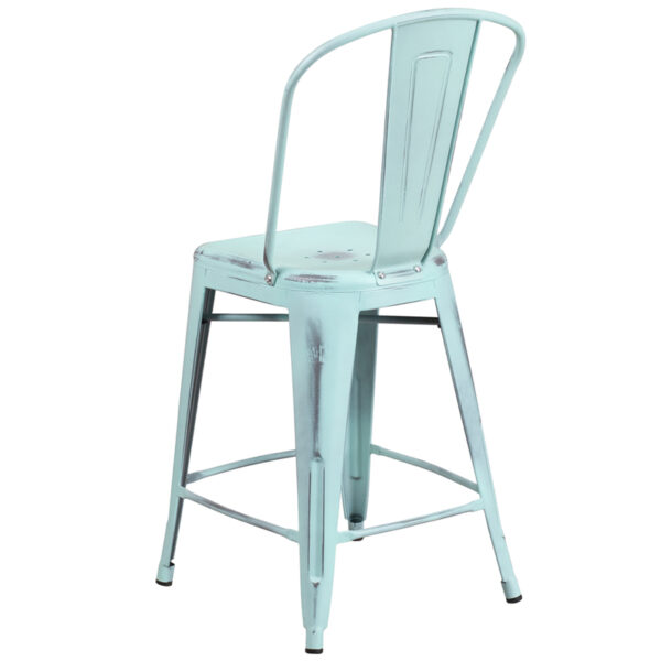 Bistro Style Counter Stool Distressed Gn-Blue Metal Stool