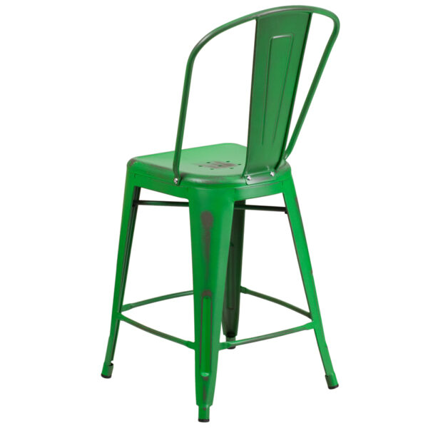 Bistro Style Counter Stool Distressed Green Metal Stool