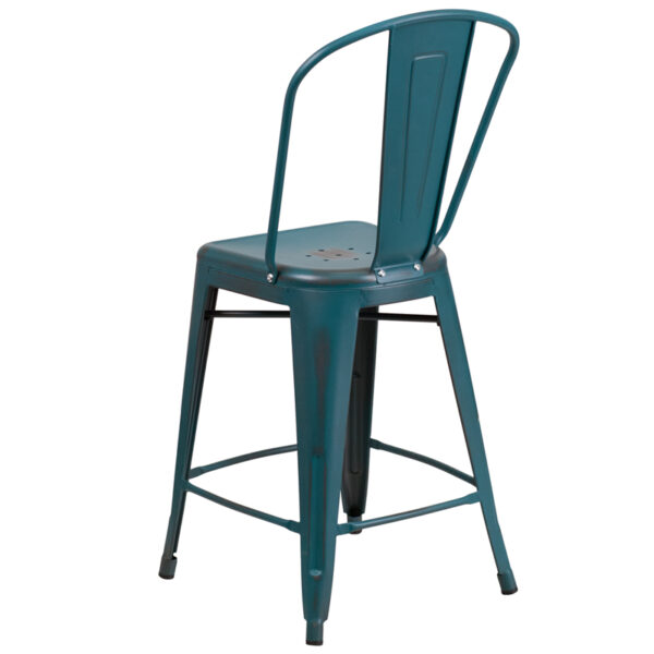 Bistro Style Counter Stool Distressed Blue-Tl Metal Stool