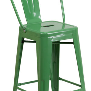 Wholesale 24'' High Green Metal Indoor-Outdoor Counter Height Stool with Back