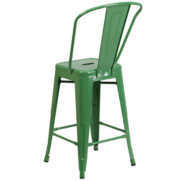 Bistro Style Counter Stool 24" Green Metal Outdoor Stool