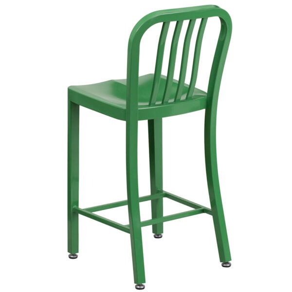 Industrial Style Modern Counter Stool 24" Green Metal Outdoor Stool