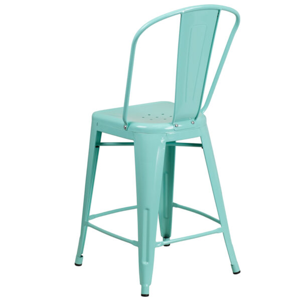 Bistro Style Counter Stool 24" Mint Metal Outdoor Stool
