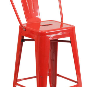 Wholesale 24'' High Red Metal Indoor-Outdoor Counter Height Stool with Back