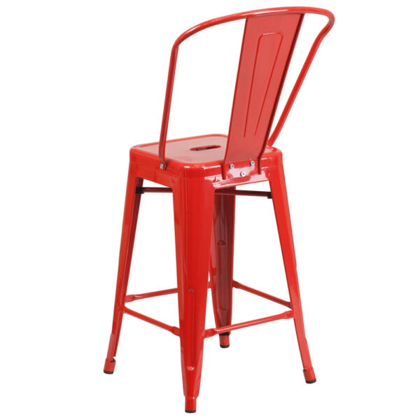 Bistro Style Counter Stool 24" Red Metal Outdoor Stool