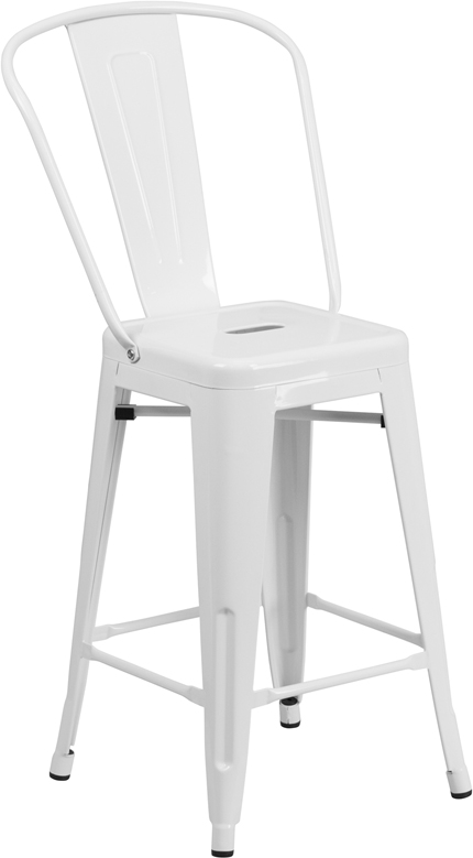 Wholesale 24'' High White Metal Indoor-Outdoor Counter Height Stool with Back