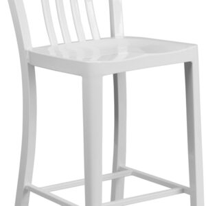 Wholesale 24'' High White Metal Indoor-Outdoor Counter Height Stool with Vertical Slat Back