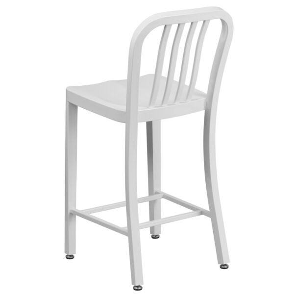 Industrial Style Modern Counter Stool 24" White Metal Outdoor Stool