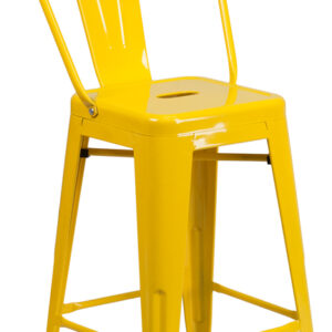 Wholesale 24'' High Yellow Metal Indoor-Outdoor Counter Height Stool with Back