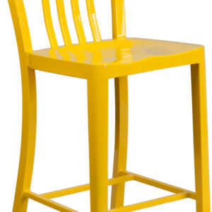 Wholesale 24'' High Yellow Metal Indoor-Outdoor Counter Height Stool with Vertical Slat Back