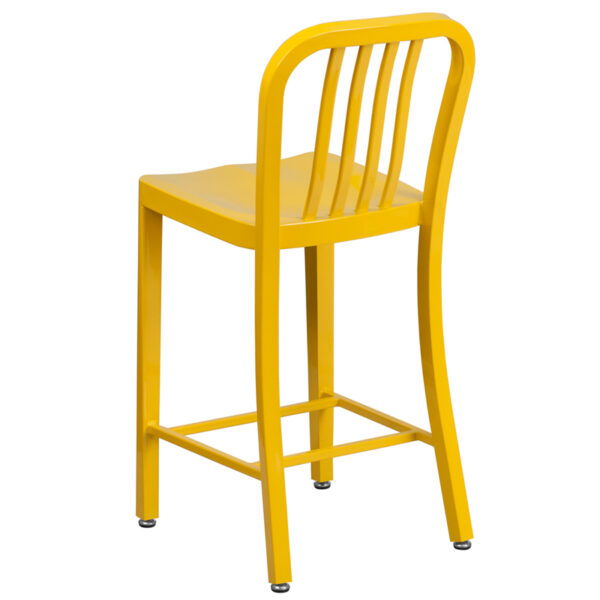 Industrial Style Modern Counter Stool 24" Yellow Metal Outdoor Stool